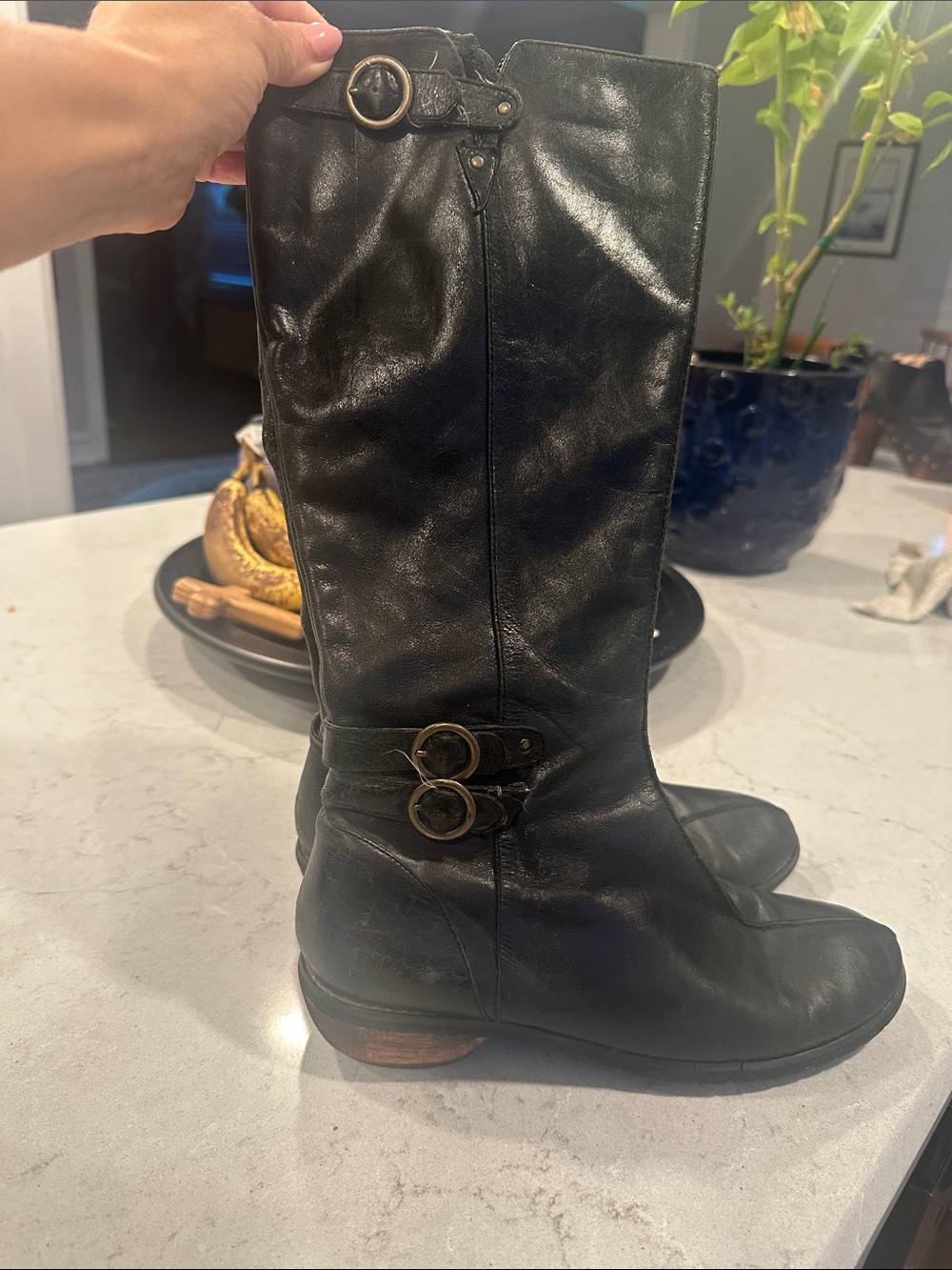 Seychelles Black Leather Buckle Combat Boots 7.5